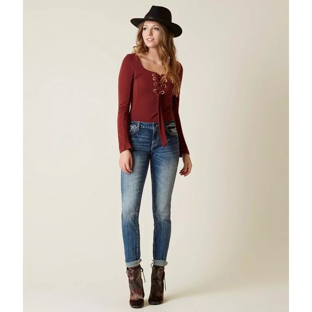 Free People Lace-Up Long sleeve Ribbed Top Small - Picture 2 of 7